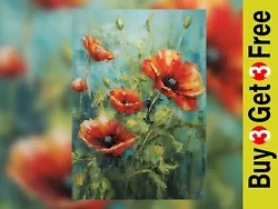Buy Vibrant Blooms: Oil Painting Print - Poppy Flowers In Full Bloom 5 X7  • 4.99£