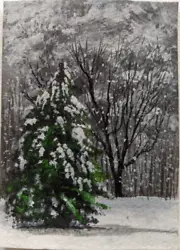 Buy ACEO Original Painting Landscape Winter Tree Art Card Hand Painting • 12.46£