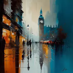 Buy Big Ben Oil Painting London Rain Luxury Canvas Wall Art Picture Print Colourful • 27.99£