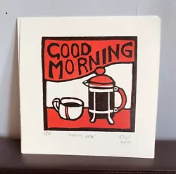 Buy Red Coffee Pot - Original Linocut Print - Handmade - Signed Artwork • 15£
