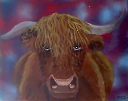 Buy Original Acrylic Painting On Canvas - Funky Highland Cow 16x20ins • 55£