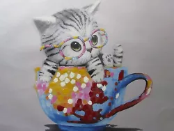 Buy Cute Cat Kitten Large Oil Painting Canvas Print Modern Contemporary Kids Art • 12.95£