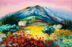 Buy Original Oil Painting Tuscany Landscape Art Poppies Painting Countryside Artwork • 136.43£