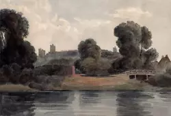 Buy Castle & River In Landscape - Antique Watercolour Painting - 19th Century • 150£