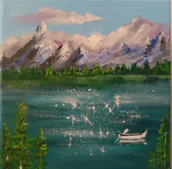 Buy Original On Canvas, Mountain Sparkly Lake  Acrylic Painting, Decor 20 By 20 Cm • 18.77£