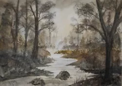 Buy ACEO Original Painting Art Card Landscape Woods River Rocks Watercolour • 6£