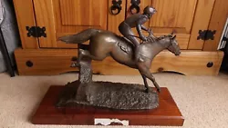 Buy Resin Bronze Hurdle Jumper Horse Sculpture Large Wooden Base • 100£