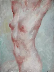 Buy Nude Female Torso Original Oil Painting On Cardboard 20x15cm Unframed  • 1£