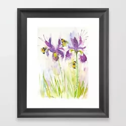 Buy Bees And Irises  Size A4 ORIGINAL  Watercolour Unframed Painting • 14.99£
