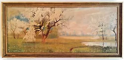 Buy Original Mid-Century Painting On Canvas - Cherry Blossom Landscape - Signed • 311.84£