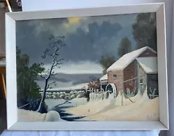 Buy Vintage Framed Oil Painting - The Old Mill - Country Snow Scene By G Hall 1974 • 25£