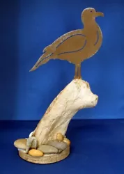 Buy A Beautiful & Unique Steel Laser Cut Seagull, Driftwood & Sea Pebble Sculpture • 11£