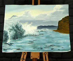 Buy Original Vintage Oil Painting On Canvas Coast Seaside Sea Beach Waves Clouds • 19£