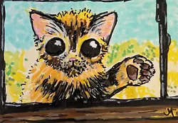 Buy Aceo Abstract Cat Painting Collectible Kitten Landscape Folk Art Josh Merritt • 8.26£