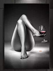 Buy Canvas Wall Art Nude Woman Wine Glass Painting Black White Sexy Girl • 36.05£