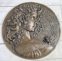 Buy Hand Crafted Large Bas Relief Plaque Woman Face Bronze Sculpture Statue Deal Art • 244.17£