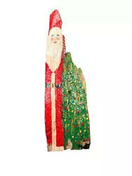 Buy 1995 Hand Carved Painted Wood Folk Art Santa Clause W/tree And Fireplace -artist • 14.88£