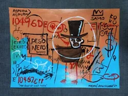 Buy Jean-Michel Basquiat Painting On Sheet (handmade) Signed And Stamped Mixed Media • 100.85£