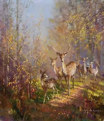 Buy Vernon Ward (1905-1985) - Original Oil Painting - Deer In A Woodland. • 750£