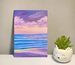 Buy Acrylic Seascape Painting Original Sunset Landscape Ocean Clouds Canvas Panel • 15£