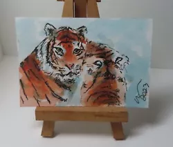 Buy ACEO Art Card Tiger Resting Original Watercolour Painting With Ink Animal Cat • 5£