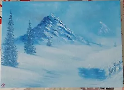 Buy Glitter Winter Snow Scene Depicting Mountains, Lake  Old Fence Oil On Canvas  • 15£