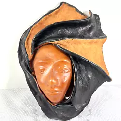 Buy Vtg Retro Leather Molded Sculptured Mask Carved Woman's Face Wall Art MCM 10Lx8W • 28.90£