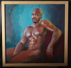 Buy PAINTING Black Male Naked Young Man Oil Canvas Portrait Art Framed Gay Interest • 750£