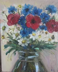 Buy Picture Of Poppies And Daisies, Wildflowers Painting Original, Floral Paintings • 37.64£