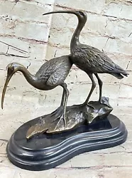 Buy Original Signed Two Wildlife Crane Cranes Pond Garden Bronze Statue Sculpture • 235.46£