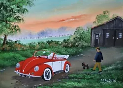 Buy Mal Burton Original Oil Painting Off Out In The Volkswagen Beetle Classic Car • 79£