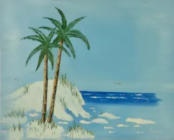 Buy E. Palmer Vintage Painting On Canvas Board - Seascape With Palm Trees 16x20 • 23.38£