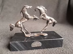 Buy Vintage Silver-Plated Pewter Wild Horses Sculpture Black Marble Base 3.5” Tall • 15.71£
