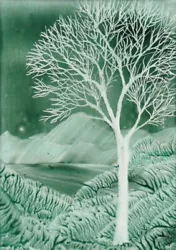 Buy ORIGINAL ACEO Encaustic Art FANTASY Landscape BEESWAX Painting JADE Tree GREEN • 2.50£