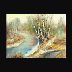 Buy Aceo Original Winter River Snow Trees Landscape Oil Painting ATC Card • 25.04£