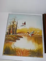 Buy Vintage Oil Painting On Canvas Landscape Flying Ducks 30 X 26 Cm • 17.99£