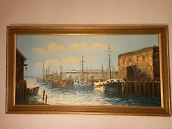 Buy Harbour Scene Oil On Board Painting Sea Harbor Boats Dock Textured Pallet Knife • 120£