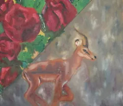Buy 1997 Floral Antelope Oil Painting Signed • 163.40£