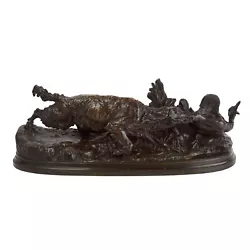 Buy Rare Bronze Sculpture   Spanish Griffon Dog Seizing Duck” By Pierre Jules Mene • 5,328.97£