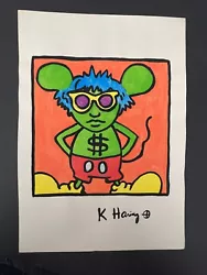 Buy Keith Haring Signed Abstract Painting On Paper - Andy Mouse  11.75” X 8.25” • 394.52£