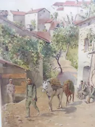 Buy Very Nice Drawing Watercolour Painting Âne Horse 1916 Talmine Village Rue Army • 158.19£