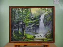 Buy Original Wildlife Oil Painting, Forest, Beaver, Waterfall, Signed, 20x16 • 50£