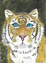 Buy Basic Tiger Face Watercolour & White Acrylic Painting By Sharon Louise Brook • 10£