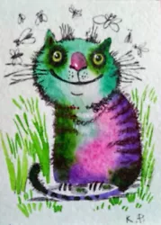 Buy ACEO Cat Drawing Watercolor Pencil By The Author Original Not Print • 5.40£