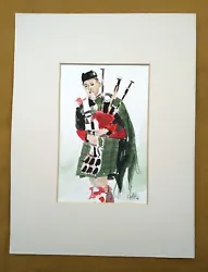 Buy Small Unframed Original Watercolour Painting Of A Scottish Piper Tartan Bagpipes • 19.99£