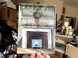 Buy Original Oil Painting On Canvas Christmas Holidays Fireplace With Wreath Signed • 23.15£