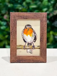 Buy Robin Bird Oil Painting Wildlife Original On Canvas Board FRAMED Art Decor Sale • 95£