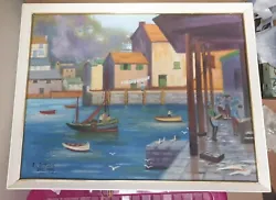Buy Landscape Painting The Fish Quay Polperro Cornwall By E.Simpson 1969 Boats  • 40.60£