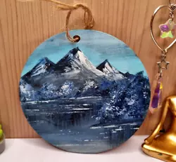 Buy Original Mountain And Lake Hand Painted On Round Wooden Board 10 Cm Chrismas Gif • 9.77£