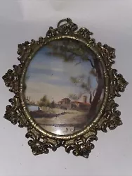 Buy Antique / Vintage Miniature Landscape Paintings On Copper Filigree Brass Frame • 74.99£